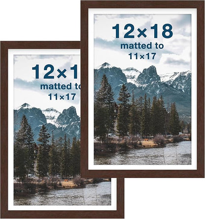 FrameWorks 2-Pack, 12x18 Matted to 11x17 Picture Frame, Mahogany – Classic Wooden Photo Frame with Tempered Glass, Modern Matte Finish for Prints, Posters, Certificates & Wall Decor – Gallery-Ready
