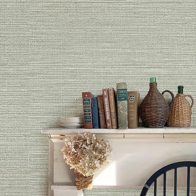 JiffDiff Grasscloth Wallpaper Peel and Stick Cream Grassweave Stick on Wallpaper Textured Self Adhesive Wall Paper Contact Paper 1181