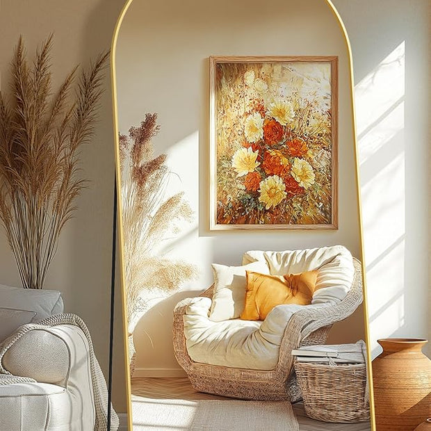 Full Length Arched Mirror, 75"x35" Standing Floor Full Body Mirror for Wall with Aluminum Alloy Frame for Bedroom, Living Room, Dressing Room(Gold)