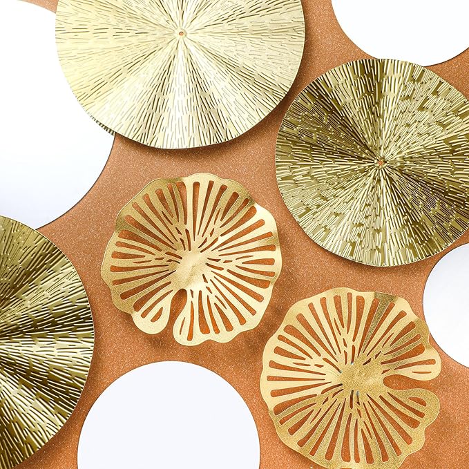 Hicarer 9 Pcs Circle Mirrors Metal Home Decor Wall Decorative Modern Round Accent Wall Art Sculpture Hanging Decorations for Living Room Office Bedroom Kitchen(Gold)