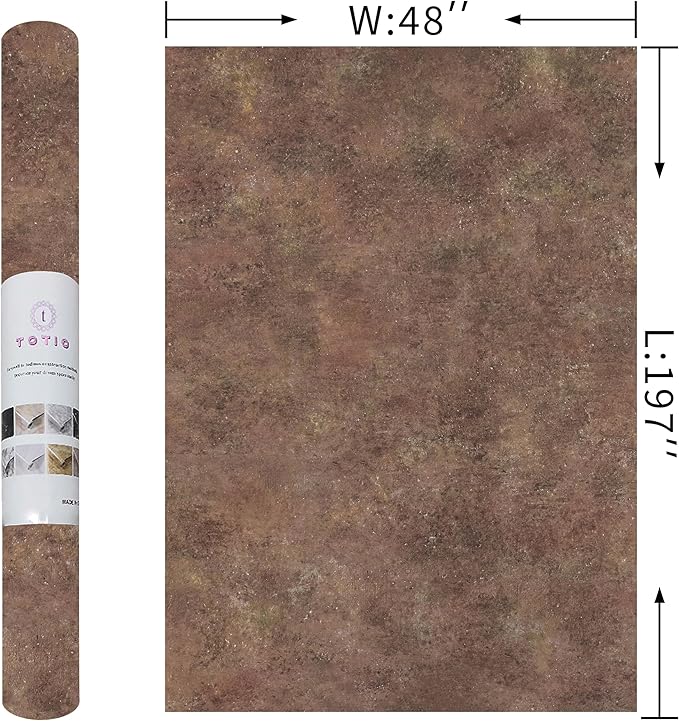 48x197in Extra Wide Concrete Wallpaper Peel and Stick Retro Brick Red Granite Countertop Contact Paper Brown Rock Wall Paper Matte Thick Bubble-Free Design Waterproof Self-Adhesive Vinyl Wall Stickers