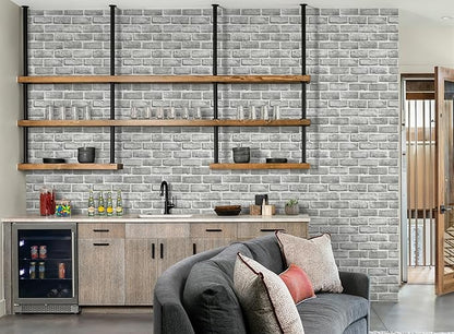 Guvana 17.3" x 394" Grey Brick Wallpaper Peel and Stick 3D Brick Contact Paper Self Adhesive Wallpaper for Bedroom Modern Removable Vinyl Film Decor Backsplash Walls