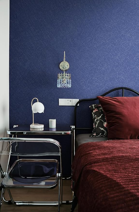 Safiyya 393"x 17.3" Wallpaper Silk Dark Blue Peel and Stick Wallpaper Dark Blue Contact Paper Self Adhesive Removable Solid Color Wall Paper for Bedroom Walls Vinyl Rolls