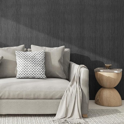 Grasscloth Textured Wallpaper Gray Peel and Stick 24inX393in Fabric Wall Paper Upgraded Thick Self-Adhesive Vinyl Contact Paper for Home Use(Dark Grey)