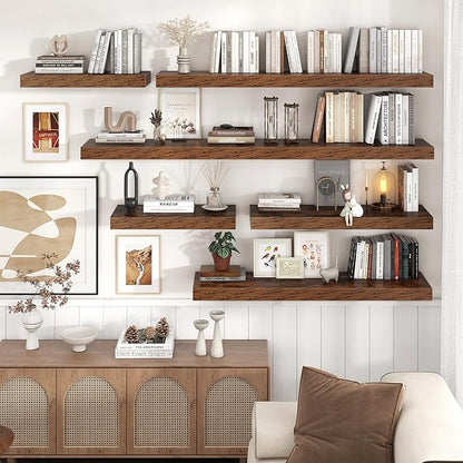 Floating Shelves for Wall, 48 Inch Wide x 12 Inch Deep Floating Shelves, Long Wood Floating Wall Shelf Shelves for Living Room Bathroom Bedroom Kitchen Home - (Brown, 48" W x 12" D x 2" H)