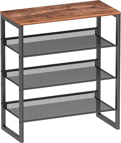 Industrial Shoe Rack - Sturdy Steel Entryway Shoe Organizer with Spacious Top - Strong Mesh Shoe Storage Shelves - Adjustable Shoe Stand for Closet Organization (4-Tier)