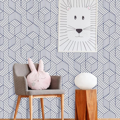 WENMER 17.7" x 394" Geometric Hexagon Wallpaper Peel and Stick Wallpaper Blue and White Contact Paper Removable Self Adhesive Wallpaper Vinyl Film for Home Use
