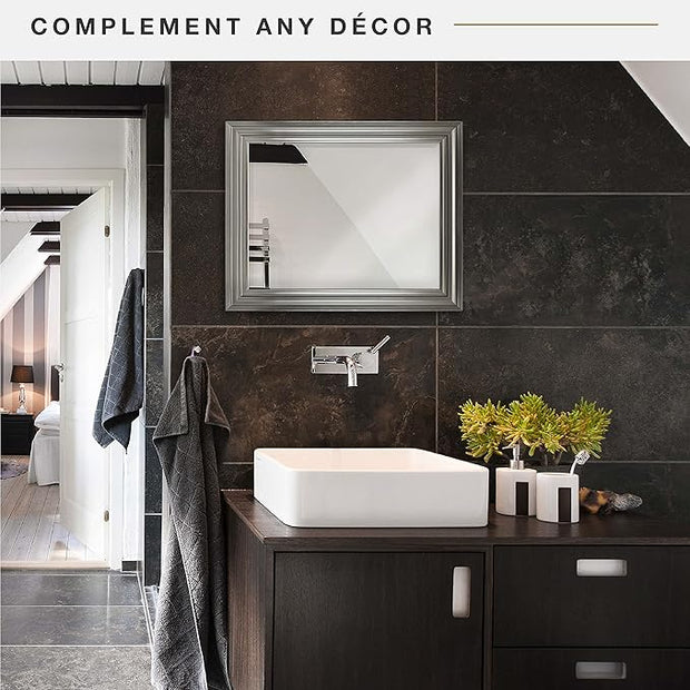 MCS Ezra 22.66x28.66 Large Wall Mirror, Brushed Nickel & Beveled Detail Mirror, Vertical & Horizontal Wall Hanging Mirror for Bathroom, Bedroom & Livingroom