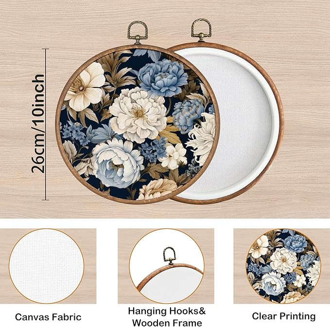 KSDUT Botanical Flower Wall Art Decor - Neutral Mid Century Modern Wall Art Canvas Frame Hanging Prints, Vintage Landscape Round Wall Art Decor for Home Decorations 10