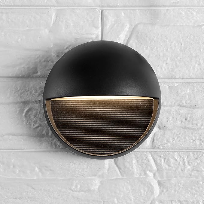 JONATHAN Y 6.25" Black Modern Round Outdoor Integrated LED Wall Sconce Light, Metal/Glass Waterproof Exterior Downlight for Porch, Patio, and Entryway, ETL Listed JYL7441A