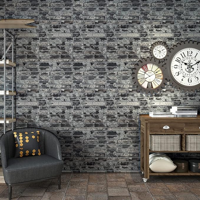 VEELIKE 15.7''x118'' Grey Brick Wallpaper Peel and Stick 3D Textured Faux Brick Wall Paper Self Adhesive Removable Waterproof Rustic Brick Contact Paper for Walls Bedroom Backsplash Cabinet Backdrop