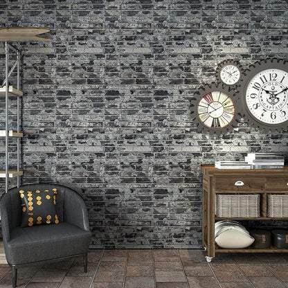 VEELIKE 15.7''x118'' Grey Brick Wallpaper Peel and Stick 3D Textured Faux Brick Wall Paper Self Adhesive Removable Waterproof Rustic Brick Contact Paper for Walls Bedroom Backsplash Cabinet Backdrop