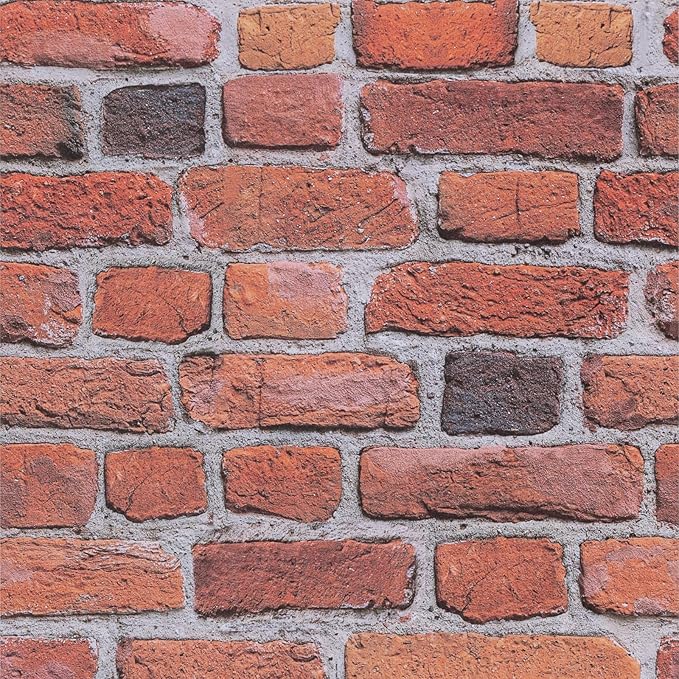 Abyssaly Brick Peel and Stick Wallpaper - Red Brown Brick Wrapping Paper Contact Paper - Faux Stone Wallpaper for Fireplace Kitchen Party Decoration 17.5