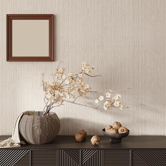 CRE8TIVE Wide 24"x118" Cream White Grasscloth Wallpaper Textured Wallpaper Stick and Peel Fabric Linen Contact Paper for Walls Removable Self Adhesive Faux Grass Cloth Wall Paper for Bathroom Bedroom