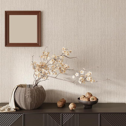 CRE8TIVE Large Size 24"x354" Cream White Grasscloth Peel and Stick Wallpaper Textured Grass Cloth Wallpaper Removable Self Adhesive Linen Fabric Wall Paper Vinyl Contact Paper for Cabinets Shelves