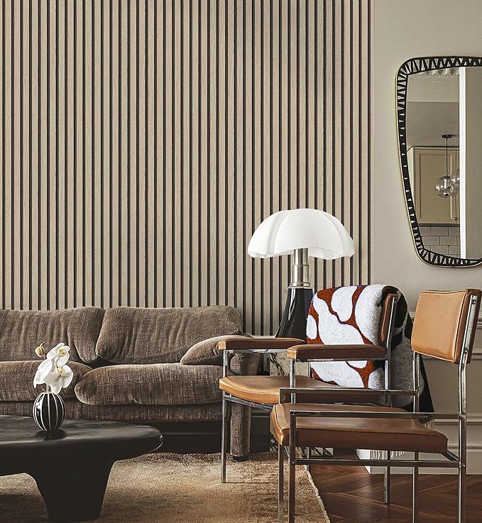 Wallpaper Peel and Stick Wood Grating Stripe Self-Adhesive Wallpaper Faux Wood Contact Paper Wood Slats Self Adhesive Wall Paper PVC Vinyl Film Removable Waterproof 17.3