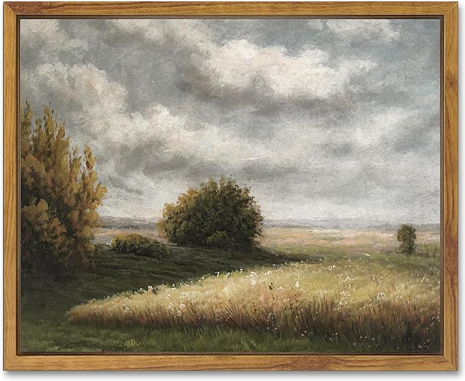 SHENIFY Vintage Landscape Framed Canvas Wall Art Grassland Classic Wall Prints Farmhouse Kitchen Office Decor - 8x10in Natural Framed
