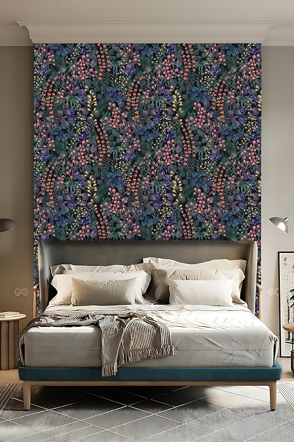 Floral Peel and Stick Wallpaper Boho Wall Paper Removable Waterproof Green/Yellow/Orange Contact Paper for Bedroom, Bathroom,Cabinet,Kitchen,Home Wall 17.3“ x 236.3”