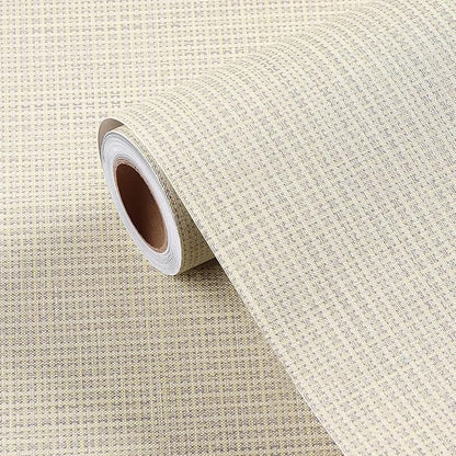 FunStick 24"x394" Grasscloth Peel and Stick Wallpaper Textured Removable Beige Faux Grass Cloth Wallpaper Rolls for Room Walls Renter Friendly Rattan Fabric Wall Paper for Cubicle Beige Contact Paper