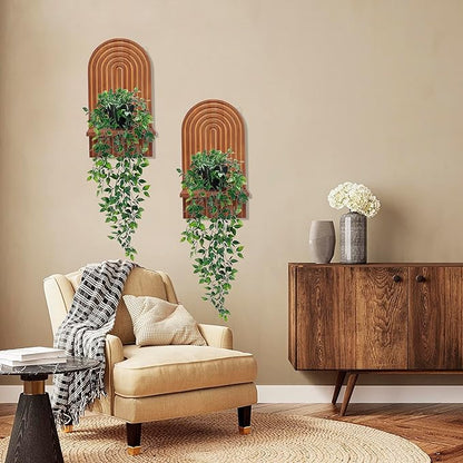 2 Pieces Boho Wall Shelf, Mid Century Shelves, Decorative Storage Unit, Decorative Bohemian Rainbow Hanging Shelves for Bathroom, Bedroom, Kitchen, Living Room, Laundry Room (Brown)
