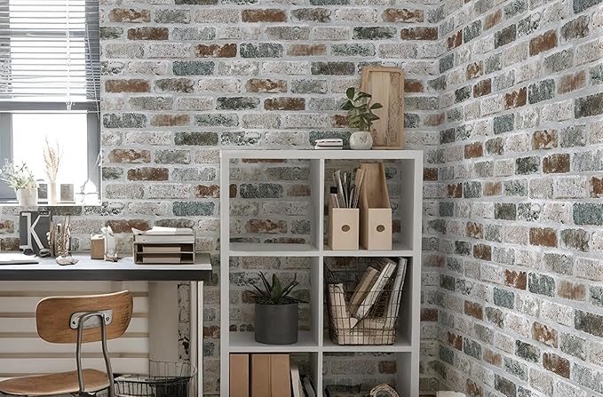 Guvana 17.3"×197" Brick Peel and Stick Wallpaper Red/Blue/Grey Brick Contact Paper Vintage Self Adhesive Wallpaper 3D Brick Texture Removable Wall Paper for Livingroom Backsplash Decor
