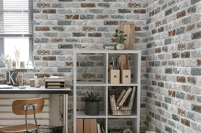 Guvana 17.3"×197" Brick Peel and Stick Wallpaper Red/Blue/Grey Brick Contact Paper Vintage Self Adhesive Wallpaper 3D Brick Texture Removable Wall Paper for Livingroom Backsplash Decor