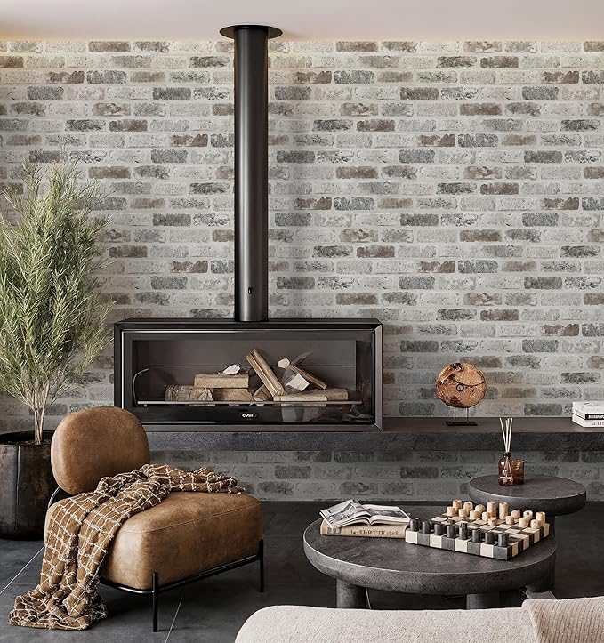 Guvana 17.3"×787" Brick Peel and Stick Wallpaper Grey Brown 3D Self Adhesive Wall Paper Removable Contact Paper Brick Textured Vintage Wallpaper Decorative Wall Classroom Covering