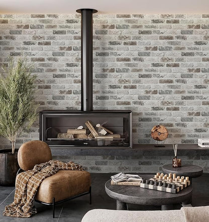 Guvana 17.3"×787" Brick Peel and Stick Wallpaper Grey Brown 3D Self Adhesive Wall Paper Removable Contact Paper Brick Textured Vintage Wallpaper Decorative Wall Classroom Covering