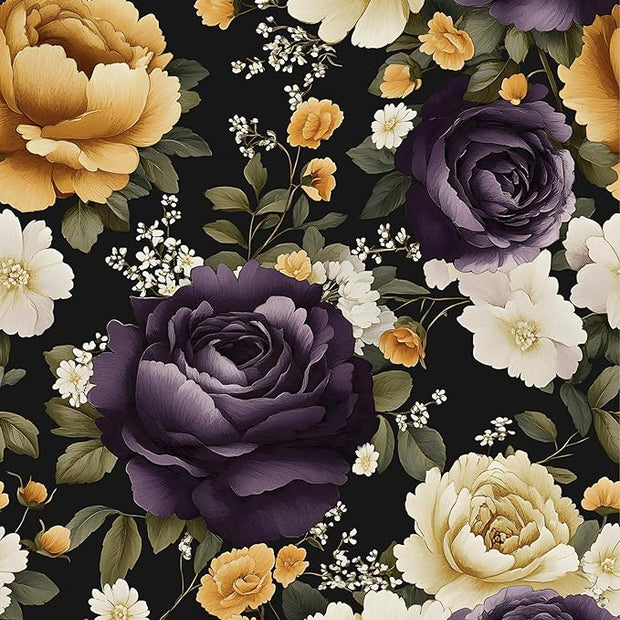 Floral Black Vintage Wallpaper Peel and Stick Dark Purple Beige Peony Contact Paper 17.5" x 118" Boho Wall Paper Modern Vinyl Self Adhesive Waterproof Removable for Kitchen Backsplash Cabinet Decor