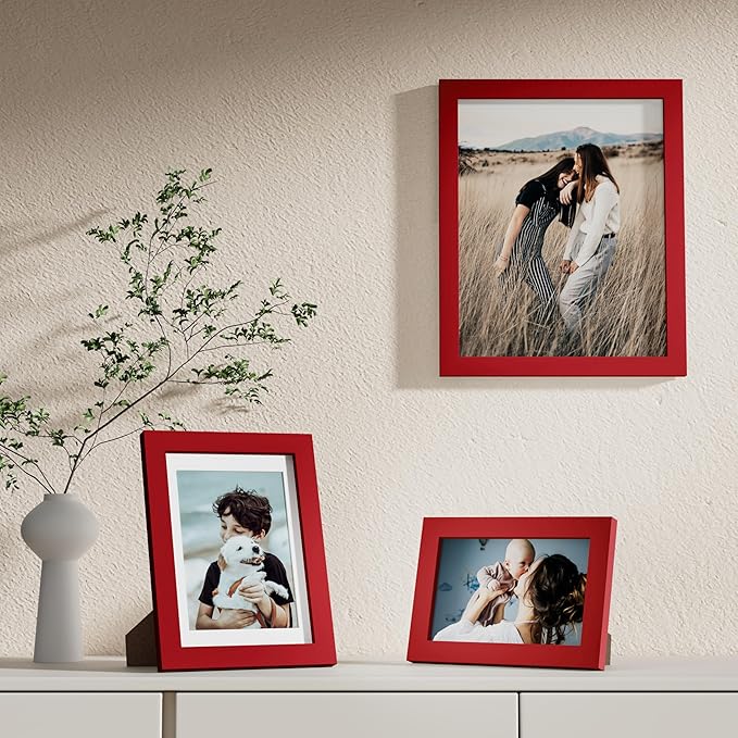 Vittanly 10 Pack Picture Frames Collage Wall Decor, Gallery Frame Set for Wall Mounting or Tabletop Display, Multi Sizes Including 2pcs 8x10, 4pcs 5x7, 4pcs 4x6, Red