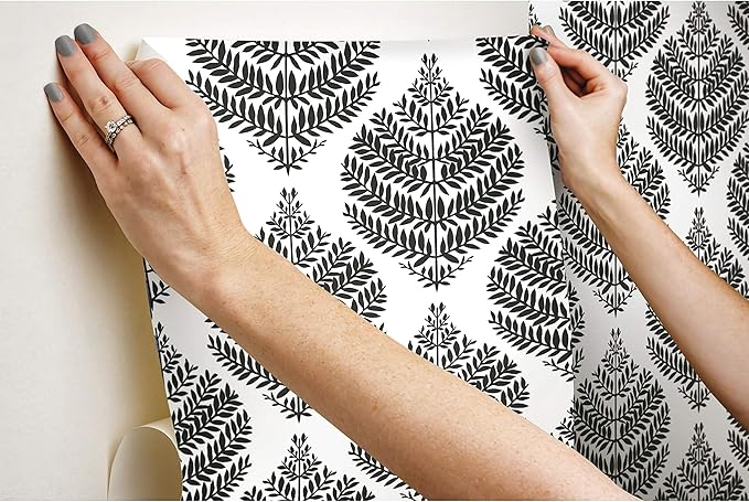RoomMates RMK11509WP Hygge Fern Damask Black Peel and Stick Wallpaper