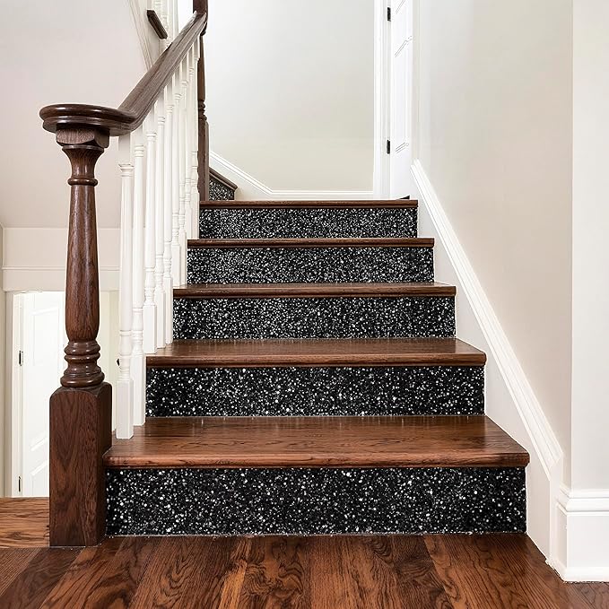 Peel and Stick Wallpaper Borders 390” x 4” Self Adhesive Mirror Frame Border Glitter DIY for Kitchen Bathroom Mirror Removal Border Sticker Wall Decor Cover 10.8 Sq.Ft, Black Glitter
