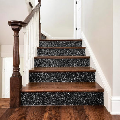 Peel and Stick Wallpaper Borders 390” x 4” Self Adhesive Mirror Frame Border Glitter DIY for Kitchen Bathroom Mirror Removal Border Sticker Wall Decor Cover 10.8 Sq.Ft, Black Glitter