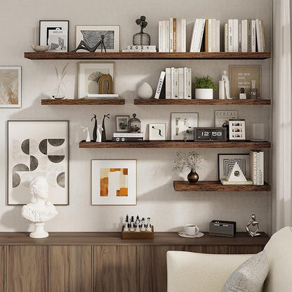 Floating Shelves for Wall, 22.5"W x 8"D Wall Shelf, Rustic Wood Floating Shelf 22.5 Inch Long, Bathroom Shelves Set of 2, 8 Inch Deep Floating Shelves for Living Room, Bedroom, Kitchen, Rustic Brown