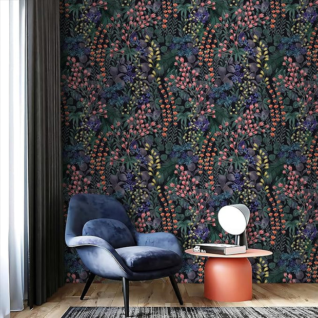 Floral Peel and Stick Wallpaper Boho Wall Paper Removable Waterproof Green/Yellow/Orange Contact Paper for Bedroom, Bathroom,Cabinet,Kitchen,Home Wall 17.3“ x 118”