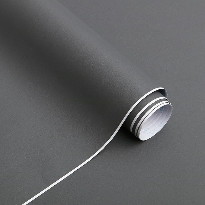 15.7" x 197" Dark Grey Wallpaper Dark Grey Peel and Stick Wallpaper Matte Grey Contact Paper for Bedroom Self Adhesive for Wallcovering Countertops Wall