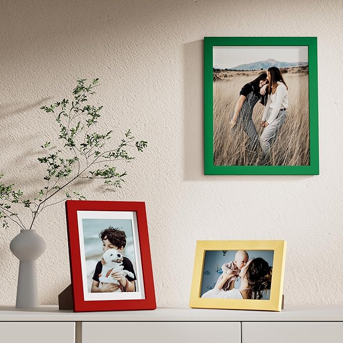 Vittanly Picture Frames Set of 10, Picture Frames Collage Wall Decor with Two 8x10, Four 5x7 and Four 4x6 Photo Frames, Gallery Wall Frame Set for Wall or Tabletop Display, Green, Red and Gold