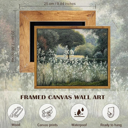 SHENIFY Vintage Landscape Framed Canvas Wall Art Forest Pond Classic Hallway Kitchen Office Decor - 8x10in Natural Framed