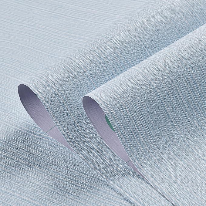 Haimin Grasscloth Wallpaper Textured 24in X 393in Fabric Contact Paper Light Blue Wall Paper Textured Linen Peel and Stick Self-Adhesive Thick Vinyl Embossed Film Wallpaper