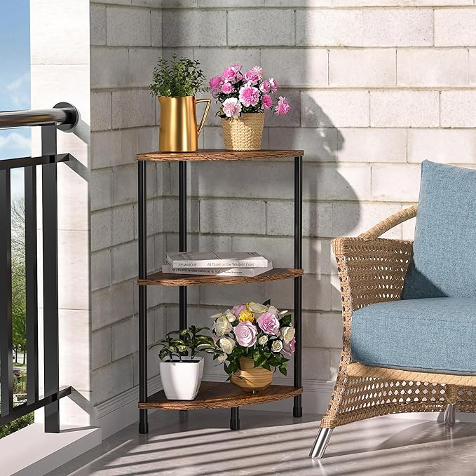 Corner Plant Stand Shelf, 3 Tier Small Shelf Plant Stand for Indoor Plants, Rustic Brown Corner Bookshelf Wall Decor Living Room, 23.2