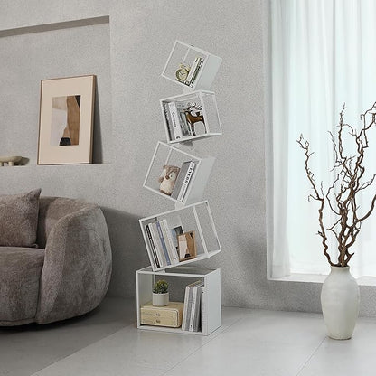 Bookshelf, Metal Bookcase 5-Tier 67", Modern Unique Floor Corner Book Shelf, Display Storage Bookcase for Living Room, Bedroom, Office, Home Decor