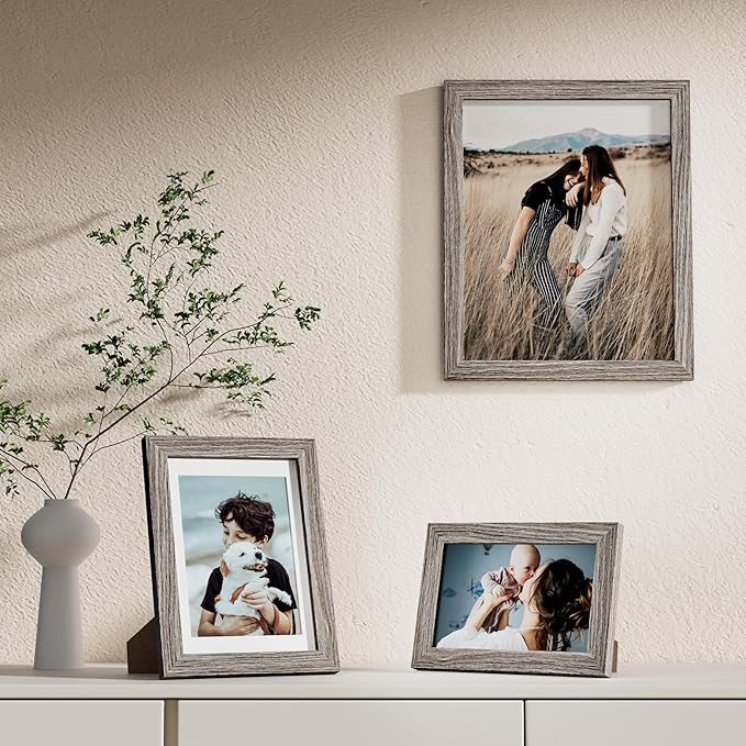 Vittanly Picture Frames Set of 10, Picture Frames Collage Wall Decor with Two 8x10, Four 5x7 and Four 4x6 Photo Frames, Gallery Wall Frame Set for Wall or Tabletop Display, Dark Grey