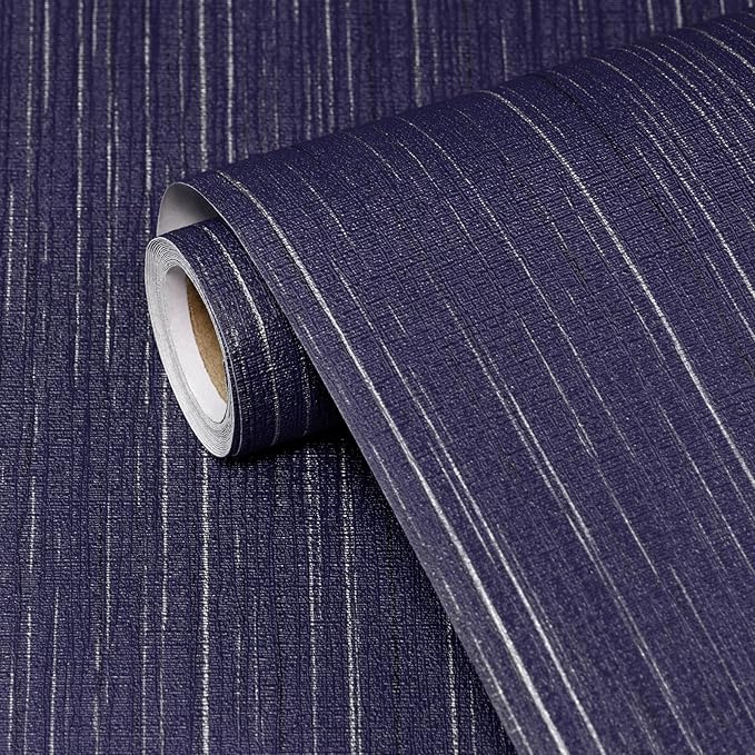 Navy Blue Grasscloth Peel and Stick Wallpaper Texture Contact Paper A Set of 15.7" X 480" Self-Adhesive Linen Removable Wallpaper Cabinets Counter Top Liners