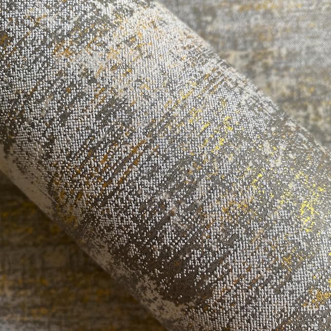 Textured Wallpaper Vintage 17.3"x236" Distressed Metallic Grey/White/Gold Vintage Metallic Concrete Wallpaper Modern Non Woven (Non-Pasted) Industrial Style Need Adhesive Modern & Traditional Style