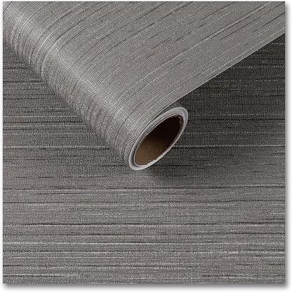 CRE8TIVE Dark Grey Grasscloth Wallpaper Removable Textured Wallpaper Stick and Peel Grasscloth Contact Paper for Cabinets Waterproof Self Adhesive Fabric Wall Paper for Bathroom Bedroom Walls 12"x354"
