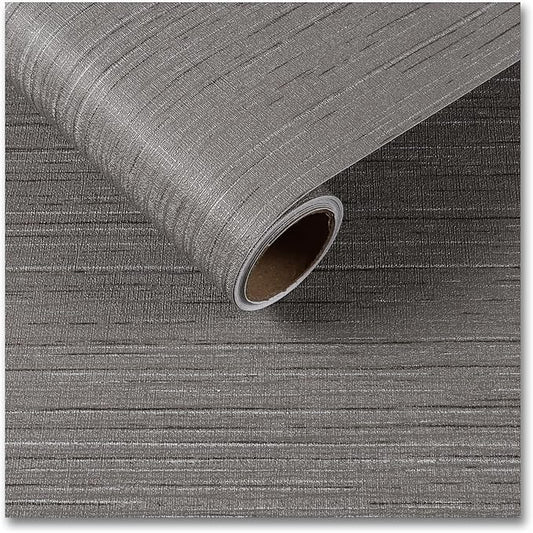CRE8TIVE Dark Grey Grasscloth Wallpaper Removable Textured Wallpaper Stick and Peel Grasscloth Contact Paper for Cabinets Waterproof Self Adhesive Fabric Wall Paper for Bathroom Bedroom Walls 12"x354"