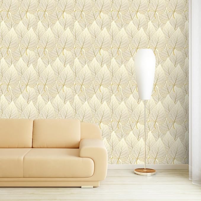 VaryStyle 17.7"x393" Luxury Gold and White Wallpaper Gold Leaf Peel and Stick Wallpaper Floral Decorative Golden Contact Paper Removable Renter Friendly Leaves Wall Paper for Bedroom Furniture Shelf