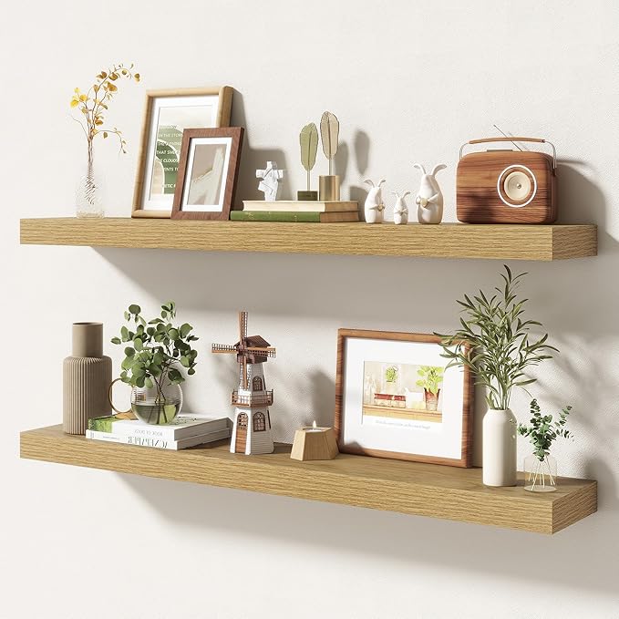 40 Inch Floating Shelves | 6.5 Inch Deep Oak Floating Shelves Set of 2 | 40