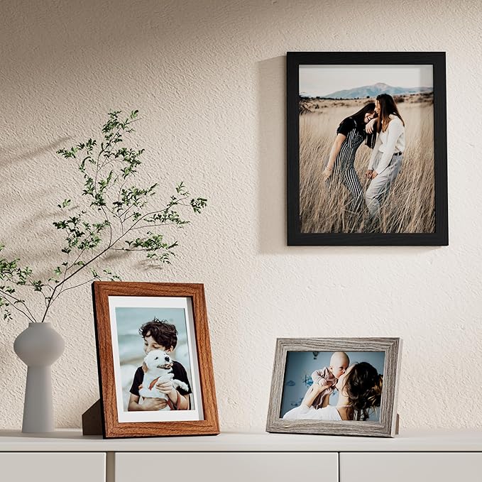 Vittanly 10 Pack Picture Frames, Picture Frames Collage Wall Decor with Two 8x10, Four 5x7, Four 4x6 Photo Frames, Gallery Wall Frame Set for Wall or Tabletop Display, Black, Walnut Brown, Dark Grey