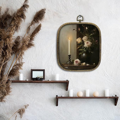 KSDUT Flower Candle Wall Art Decor - Botanical Neutral Mid Century Modern Wall Art Canvas Frame Hanging Prints, Vintage White Floral Square Wall Art Decor for Home Decorations 6.5"x5.7"